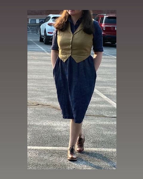 ootd- pyne and smith blue midnight pinstripe 22 with a gingerbread little women atelier vest. (oxford wingtips are by bed/stu) #pyneandsmithclothiers #pyneandsmith #littlewomenatelier #bedstu