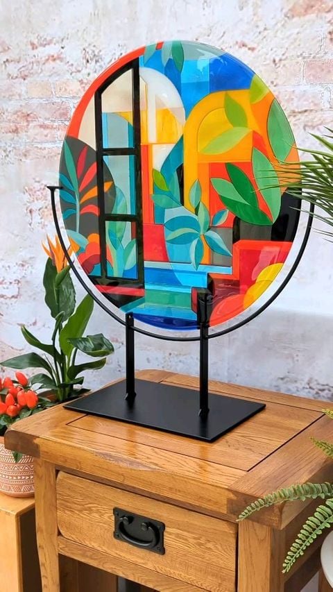 Orangerie: Large round fused glass art roundel – Glass Art Orangerie: Large round fused glass art roundel – Glass Art